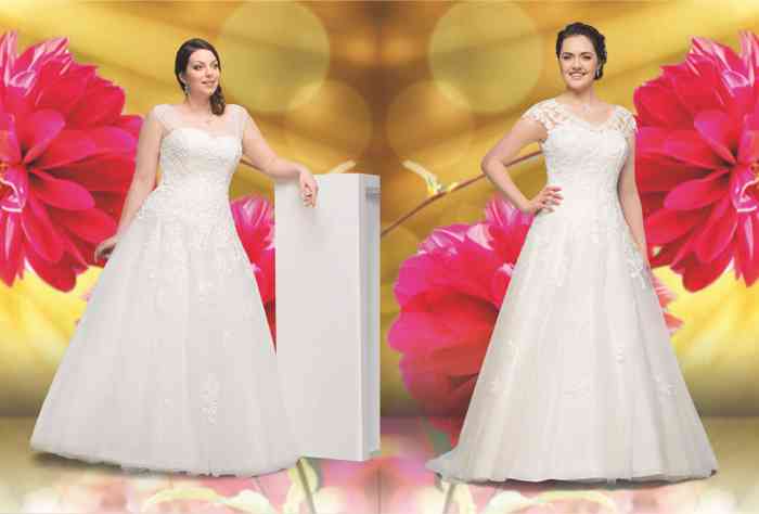 Zwei A-Linie Brautkleider weiß mit Spitze für Frauen mit großer Größe