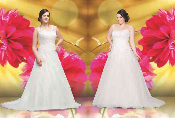 Zwei Brautkleider A-Linie weiß mit Spitze für Frauen mit großen Größen