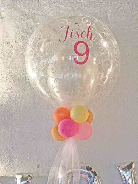 60 cm Bubbleballon klar mit Vinylbeklebung Tisch